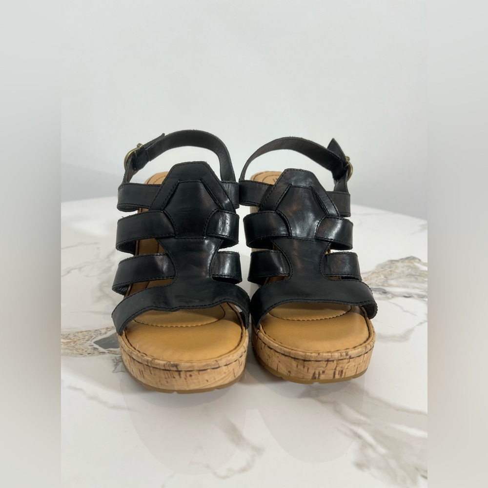 Born Womens Size 9M Bernese Cage Black Leather Wedge Sandals Shoes